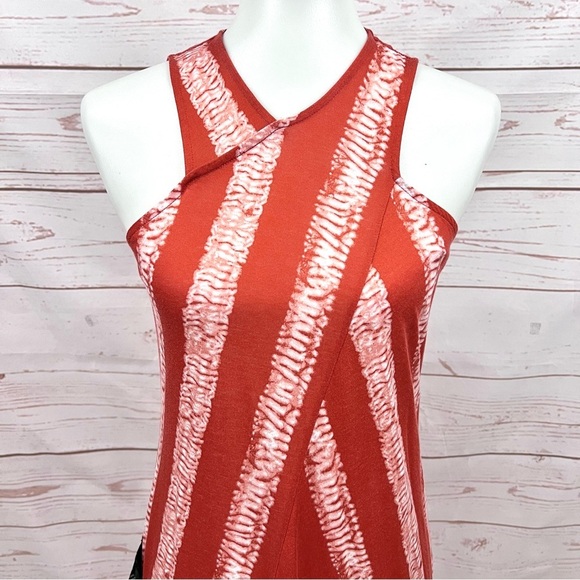 NWT Bcbg Maxazria Coral Tie Dye Striped Cross Neck Halter Asymmetrical Hem Dress - Picture 6 of 13